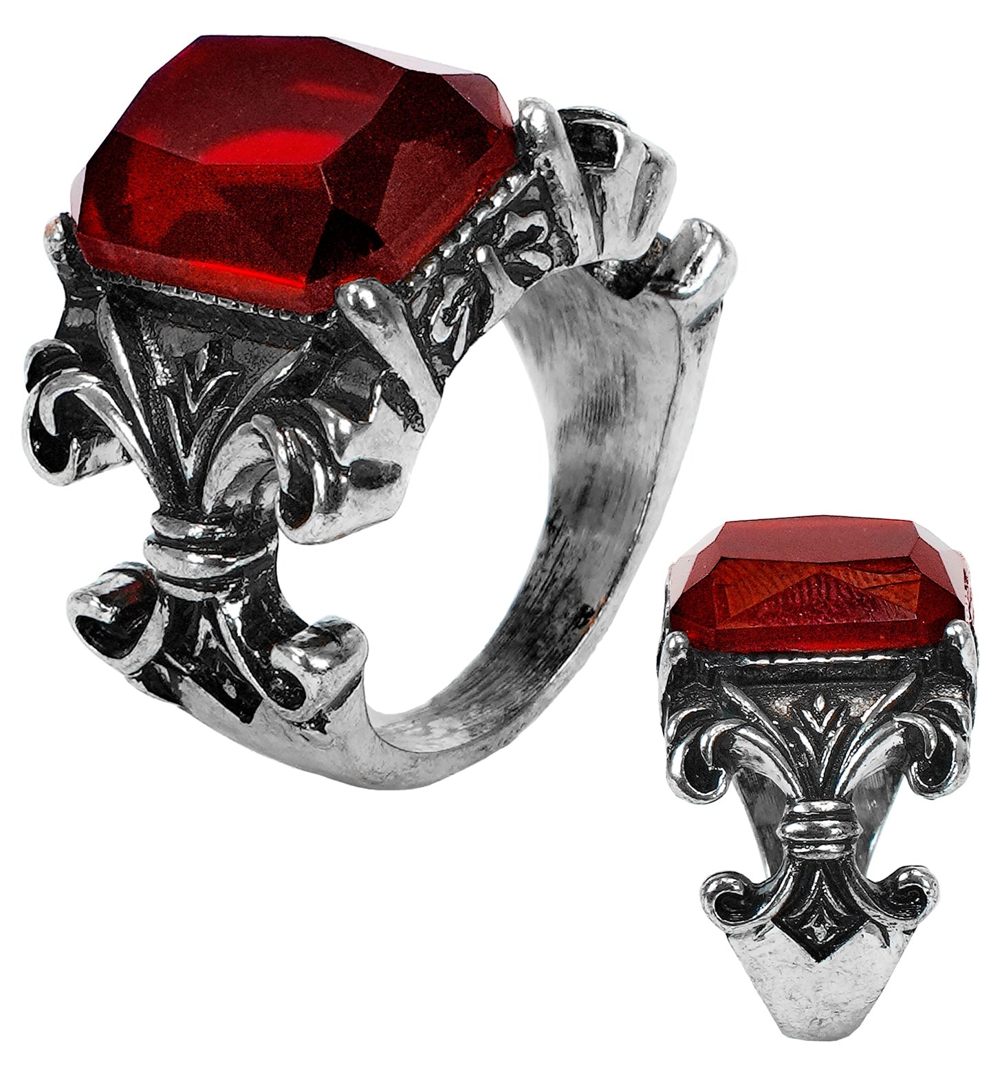 Gotischer Vampir-Ring mit rotem Edelstein