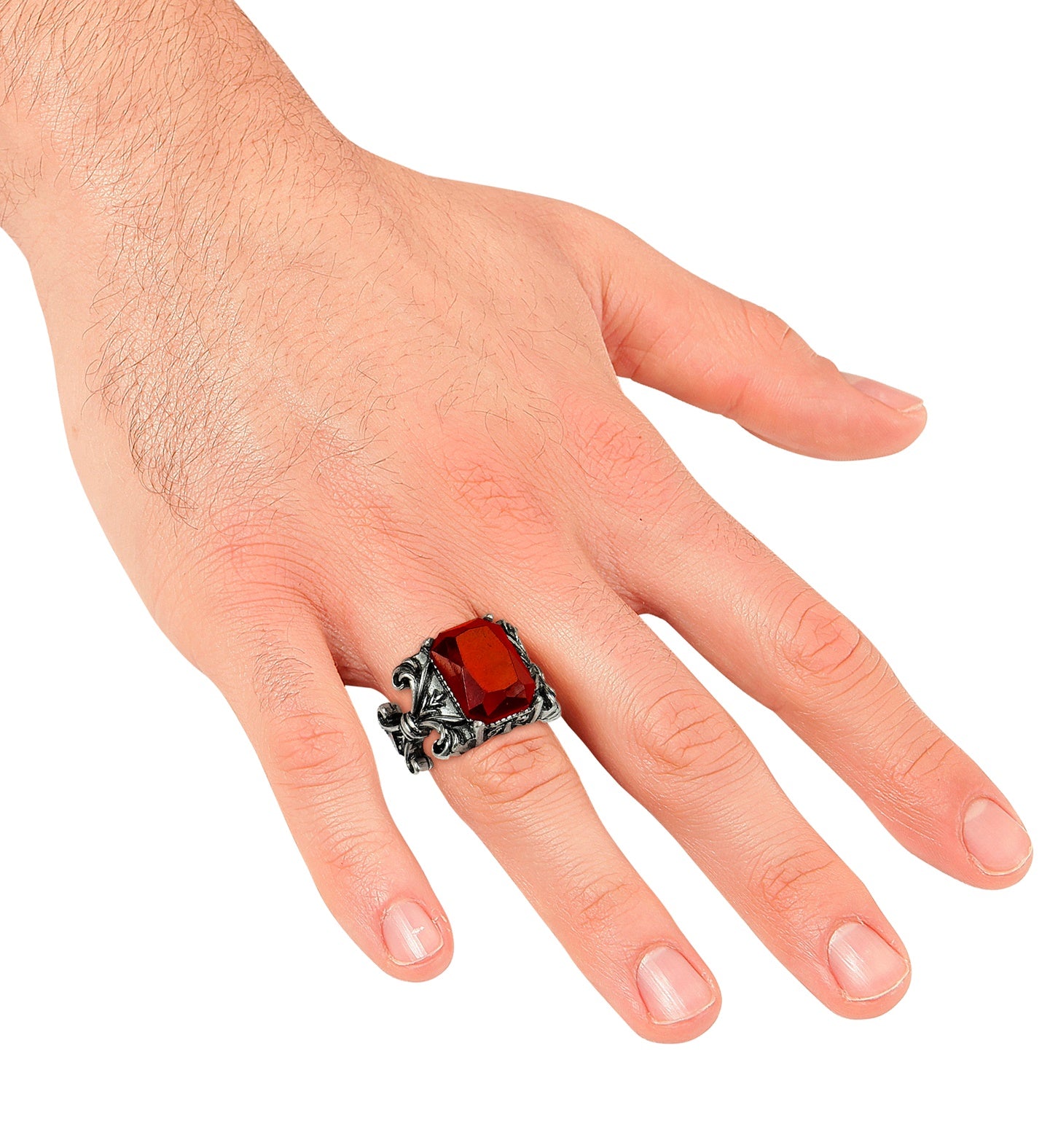 Gotischer Vampir-Ring mit rotem Edelstein