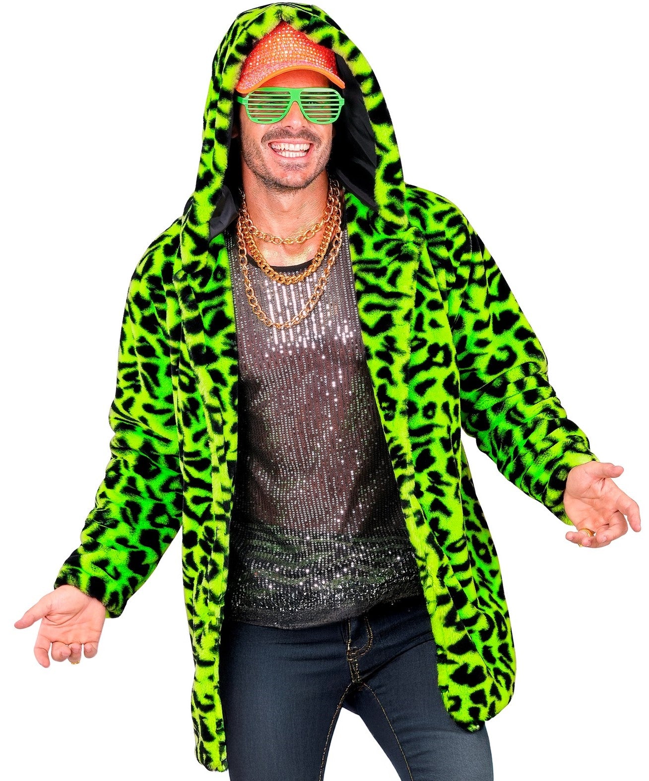 Neongrüne Leoparden-Plüschjacke für Erwachsene