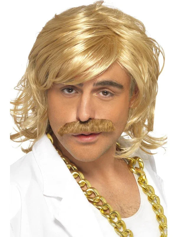 Peluca Rubia con Bigote Años 70 para Hombre Complementos Años 60, 70, 80 Sustitución