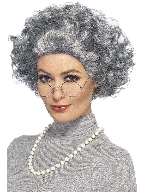 Kit de Abuela con Peluca, Gafas y Collar Kit de Disfraz Smiffys