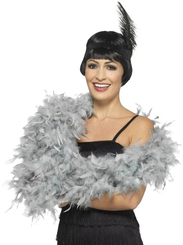 Boa de Plumas Grises Complementos Charlestón y Gangster Smiffys
