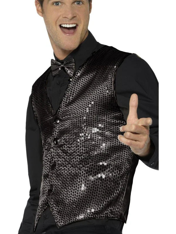 Chaleco Negro de Lentejuelas para Hombre Chaquetas, Chalecos y Camisas Smiffys