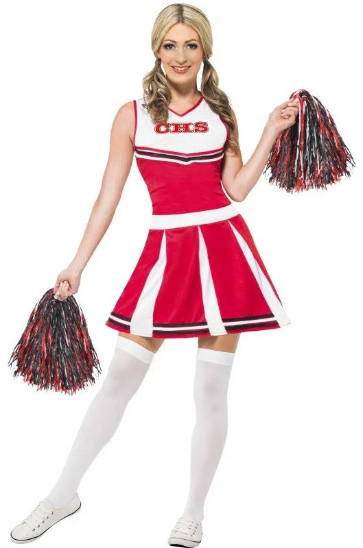 Disfraz de Animadora Roja con Pompones para Mujer Deportes y Animadoras Smiffys