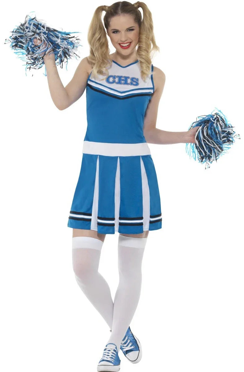 Disfraz de Animadora Azul con Pompones para Mujer Deportes y Animadoras Smiffys