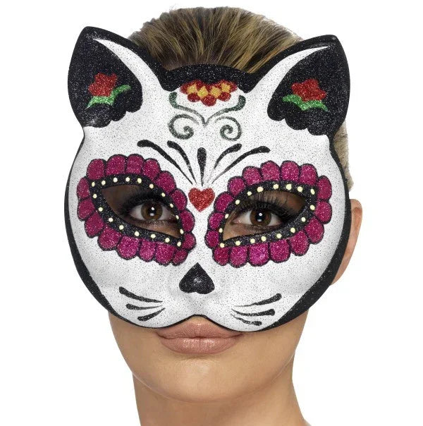 Máscara de Gatrina Blanca y Rosa Catrina Smiffys