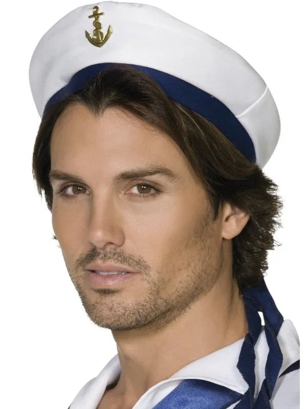 Gorro de Marinero Blanco y Azul para Adulto Complementos Marineros Smiffys