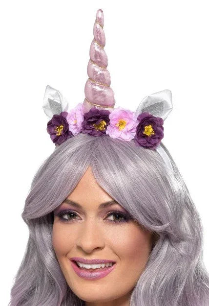 Diadema con Cuerno de Unicornio y Flores Unicornio Smiffys