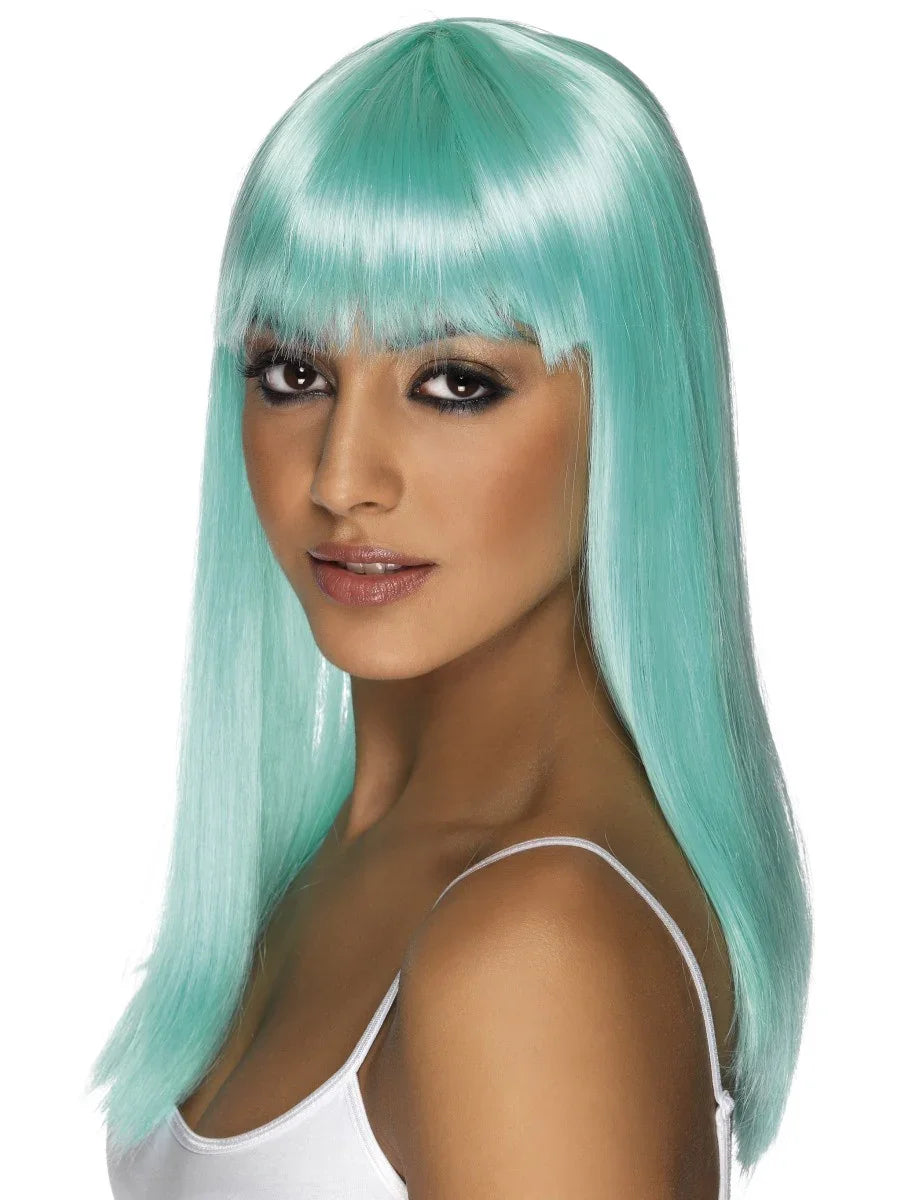 Peluca Azul Claro Larga Lisa con Flequillo Pelucas Azules Smiffys