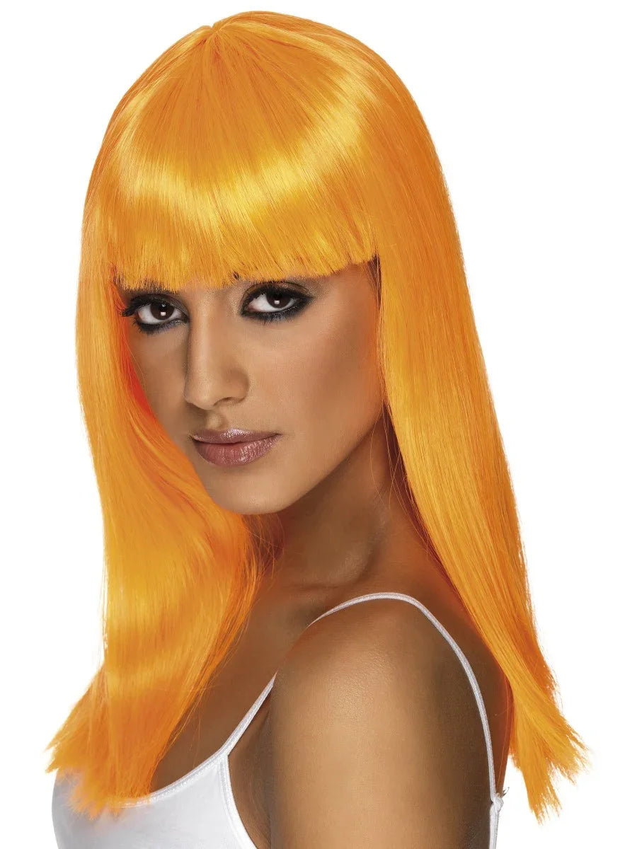 Peluca Naranja Larga Lisa con Flequillo Pelucas Naranjas Smiffys