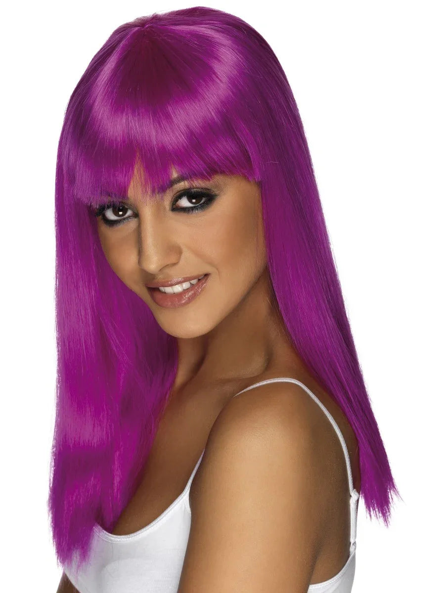 Peluca Morada Larga Lisa con Flequillo Pelucas Moradas Smiffys