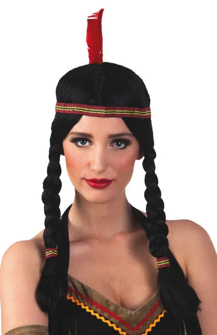 Peluca de India Morena con Trenzas Complementos Indios El Rey del Carnaval
