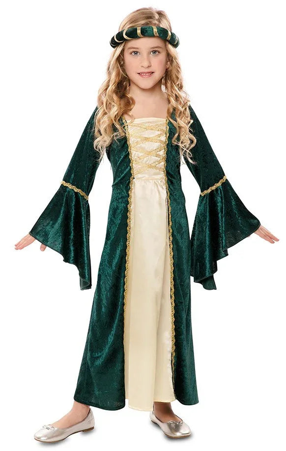 Disfraz de Dama Medieval Verde para Niña Princesas y Damas Medievales EuroCarnavales