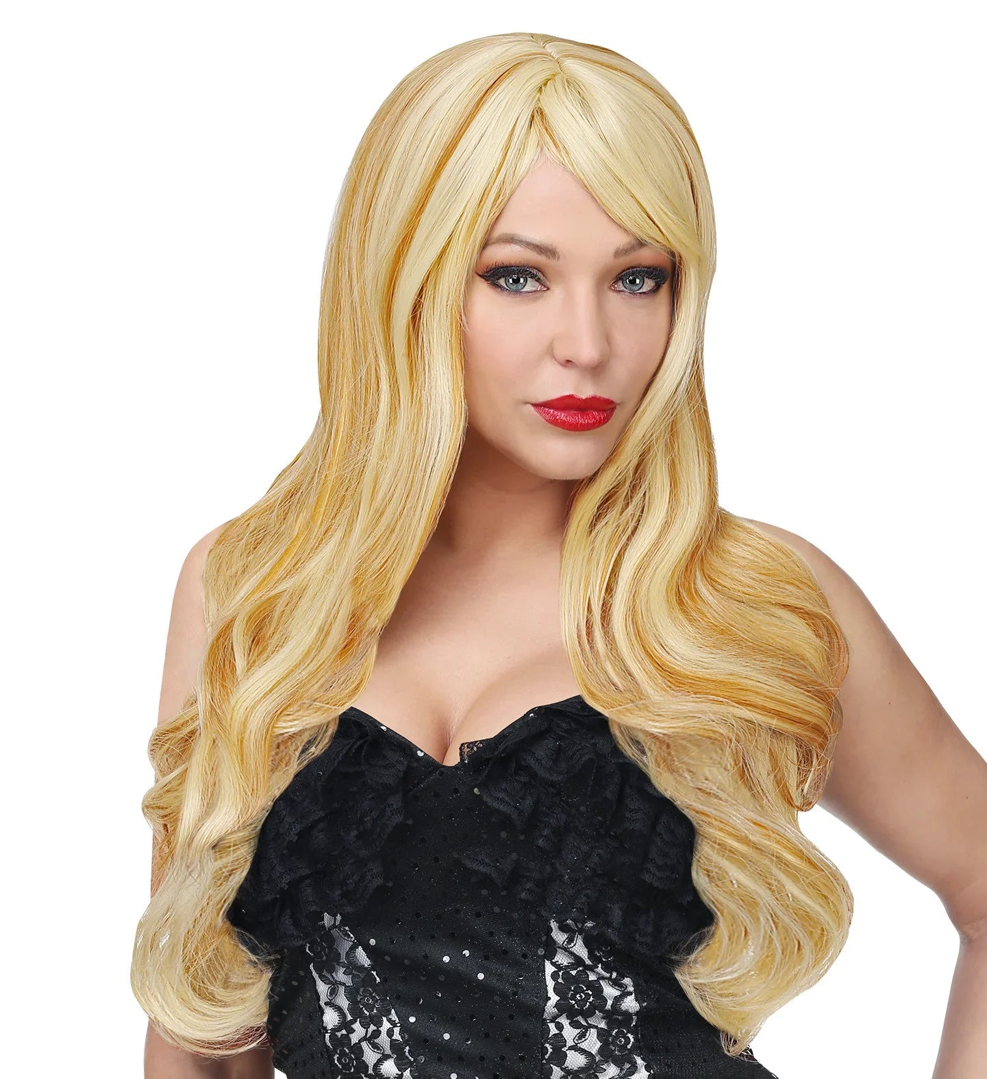 Peluca Rubia Larga con Mechas y Flequillo Abierto Pelucas Rubias Widmann