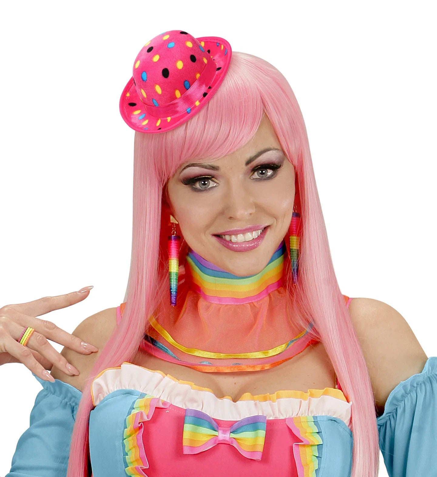 Mini Bombín de Payaso Rosa con Lunares Complementos Payasos Widmann