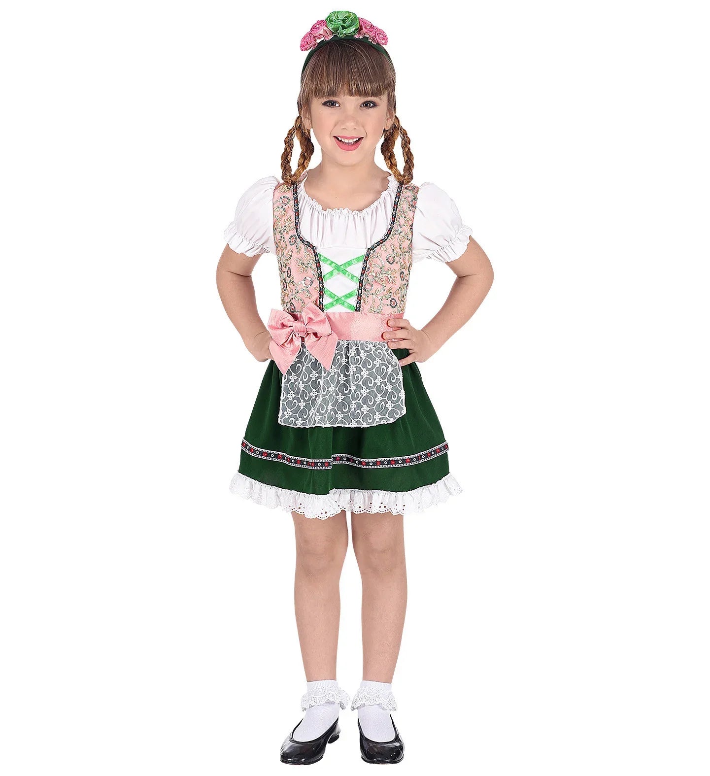 Disfraz de Tirolesa Rosa y Verde para Niña Oktoberfest Widmann