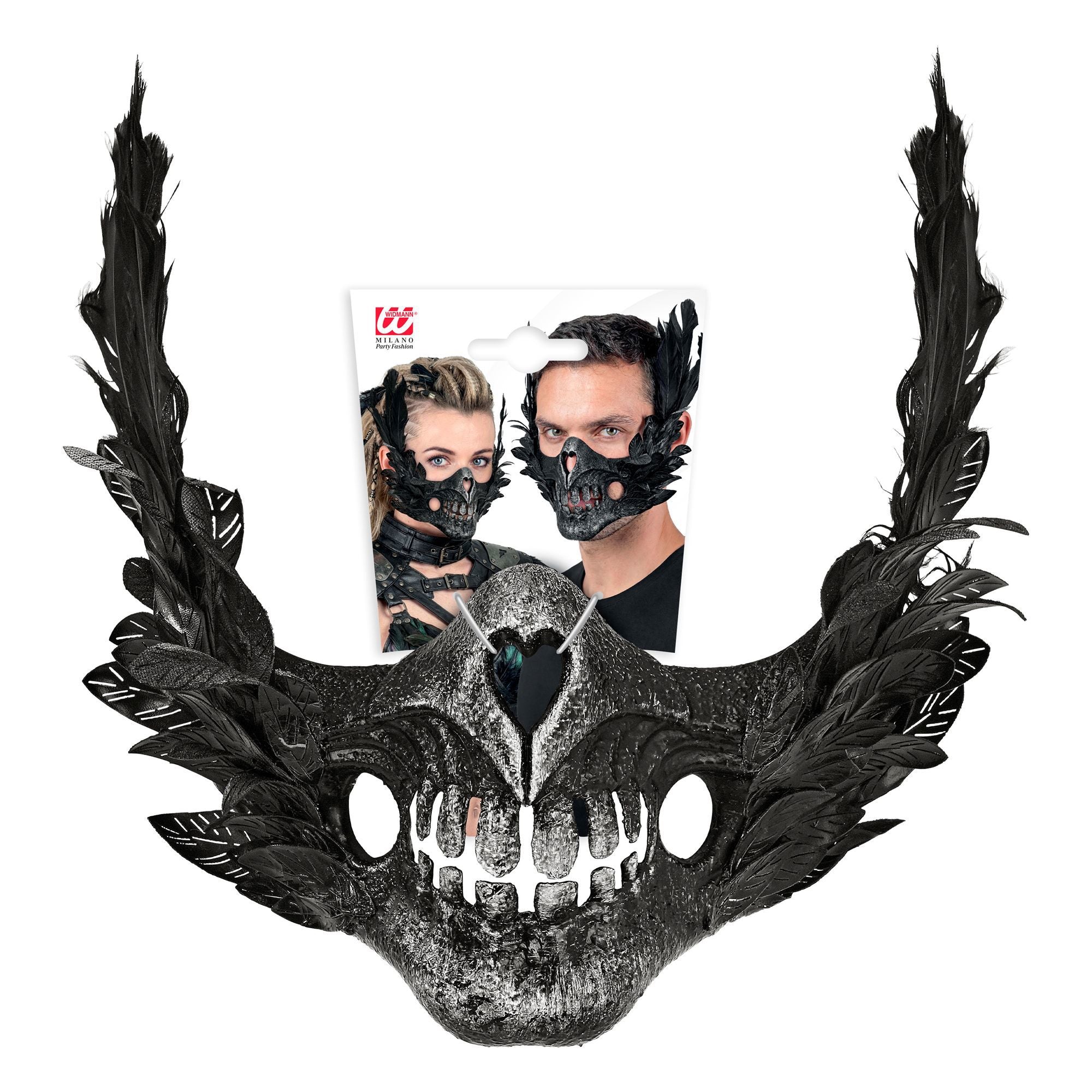 Skelettmaske mit Federn aus Gips