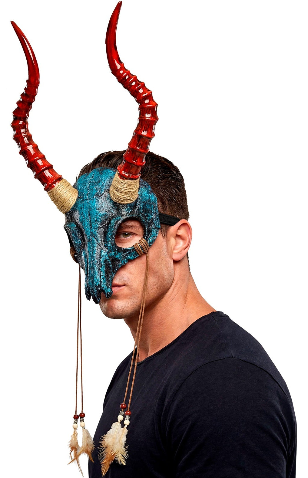 Totenkopf-Schamane-Maske mit Hörnern in Blau