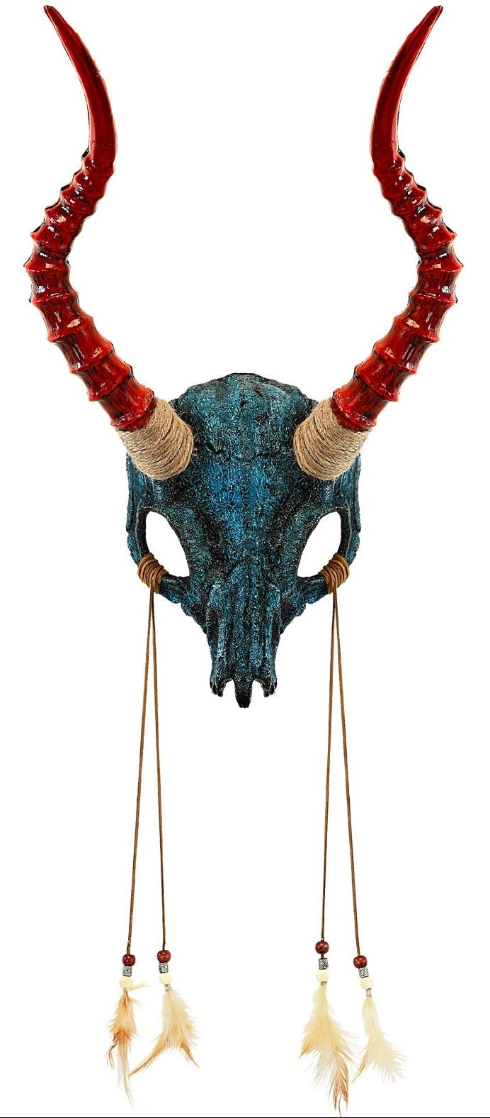 Totenkopf-Schamane-Maske mit Hörnern in Blau