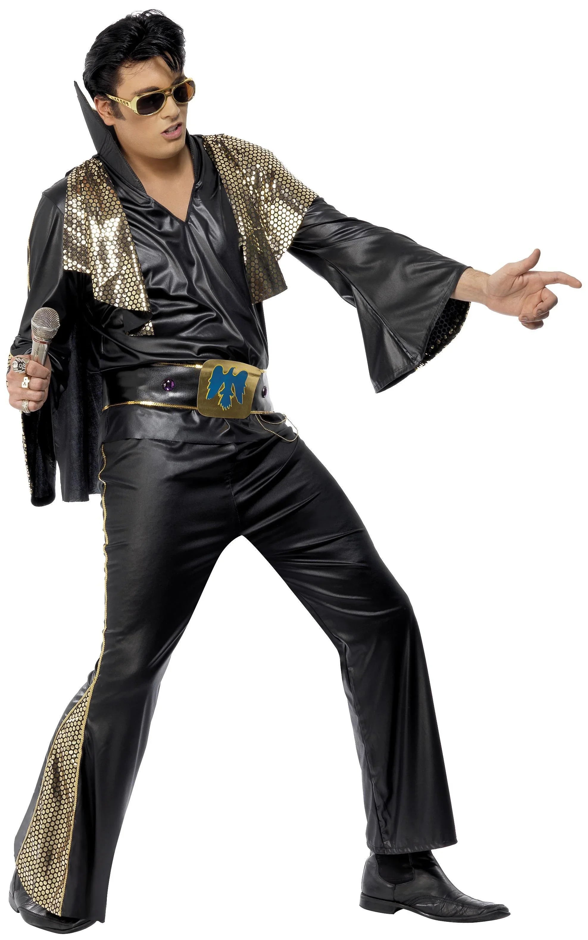 Disfraz de Elvis Negro y Dorado para Hombre Elvis Smiffys