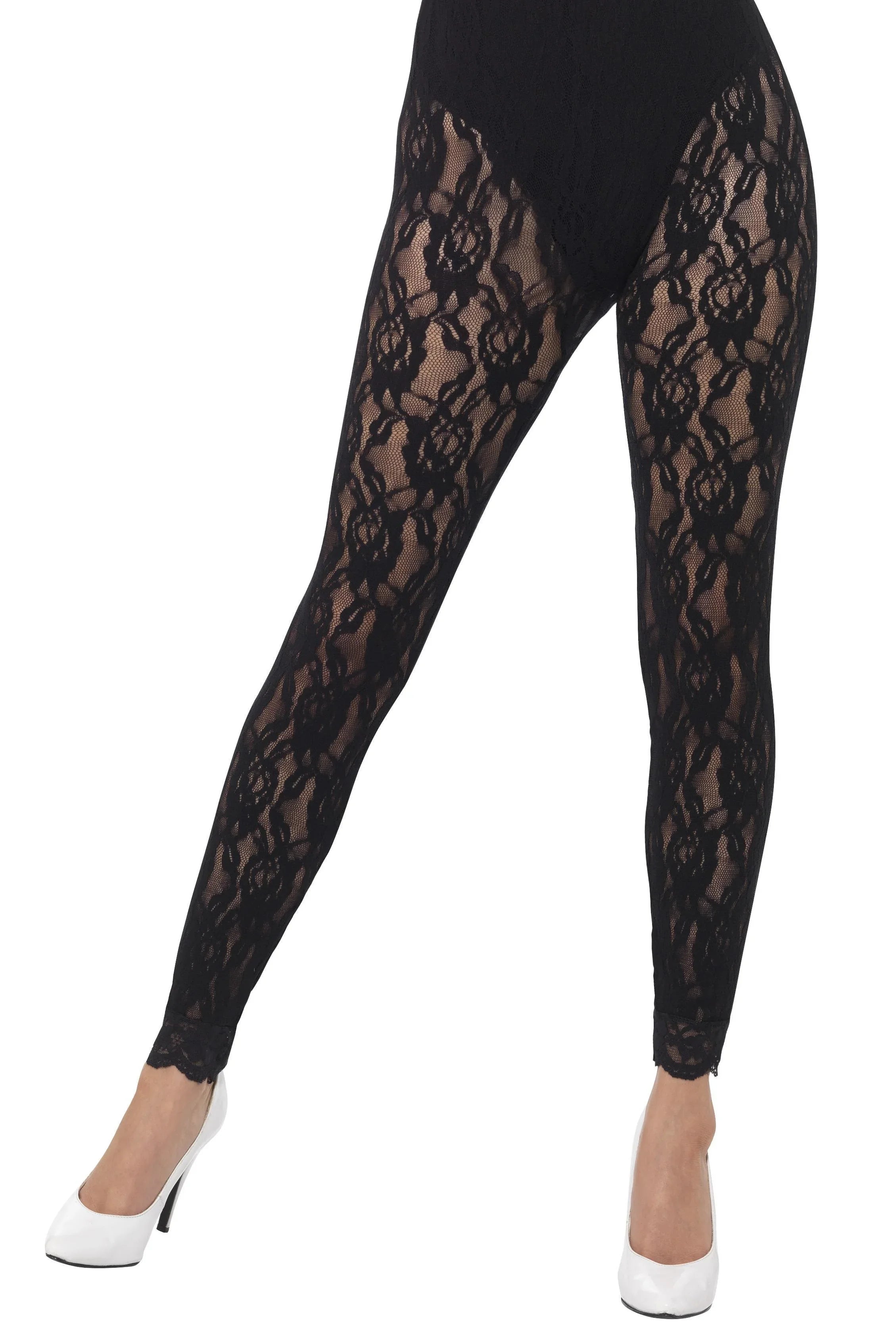 Pantys sin Pie de Encaje Negro Estilo Años 80 Años 80 Smiffys