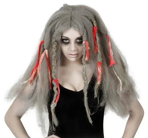 Peluca de Zombi Gris de Melena Larga Accesorios Halloween Atosa