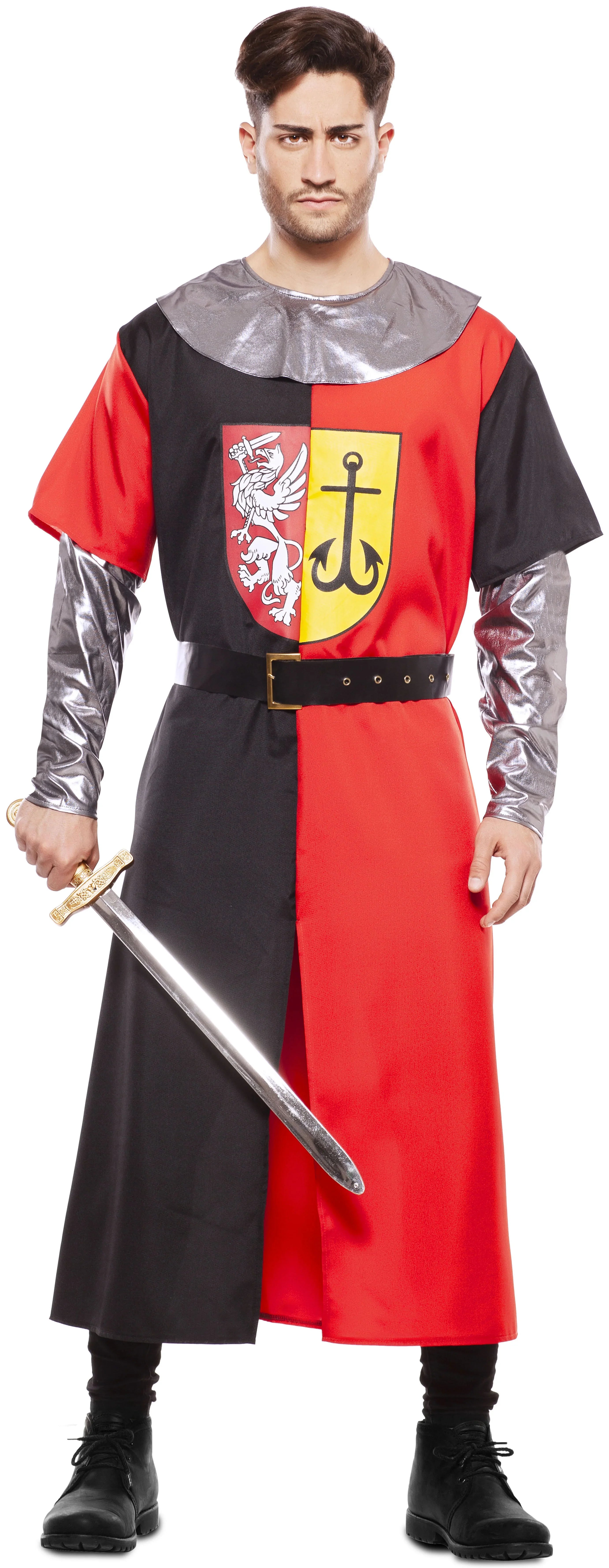 Disfraz de Cruzado Medieval Rojo y Negro para Hombre Caballeros y Cruzados Medievales EuroCarnavales