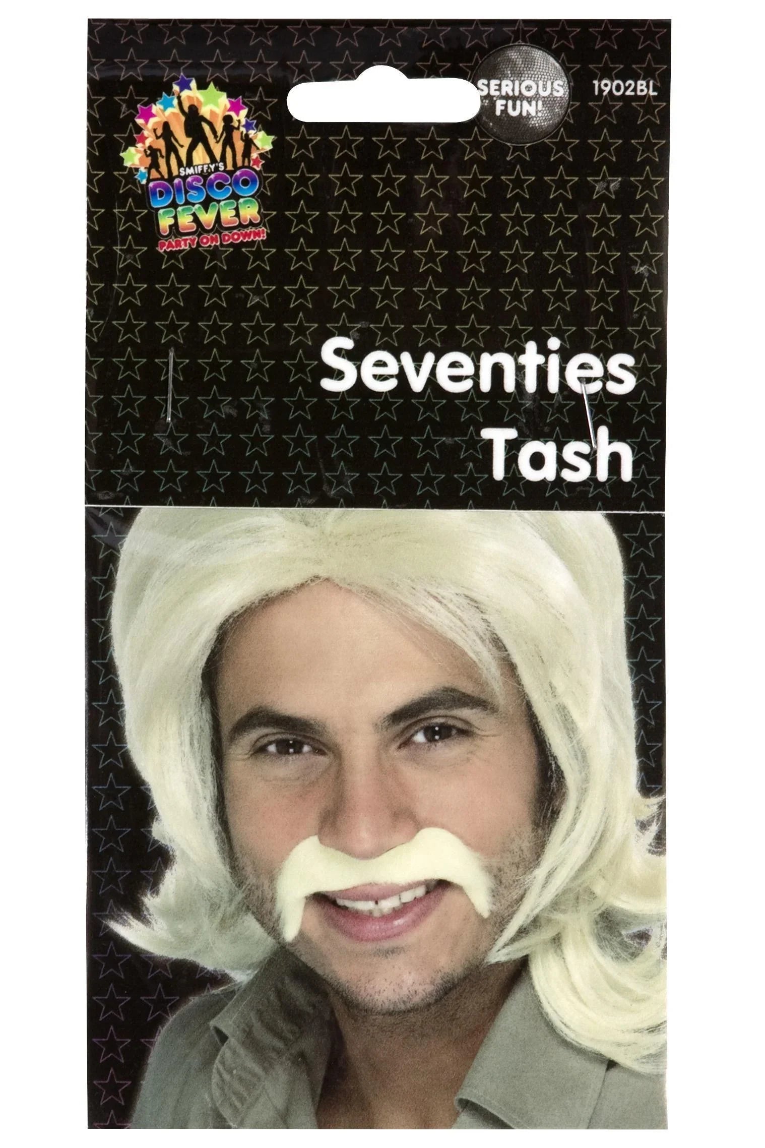 Bigote Rubio de Hippie Años 70 con Adhesivo Complementos Hippies Smiffys