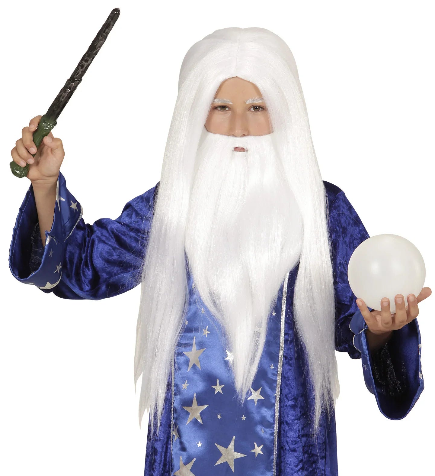 Peluca de Mago Blanca con Barba Larga Infantil Magos y Hechiceros Widmann