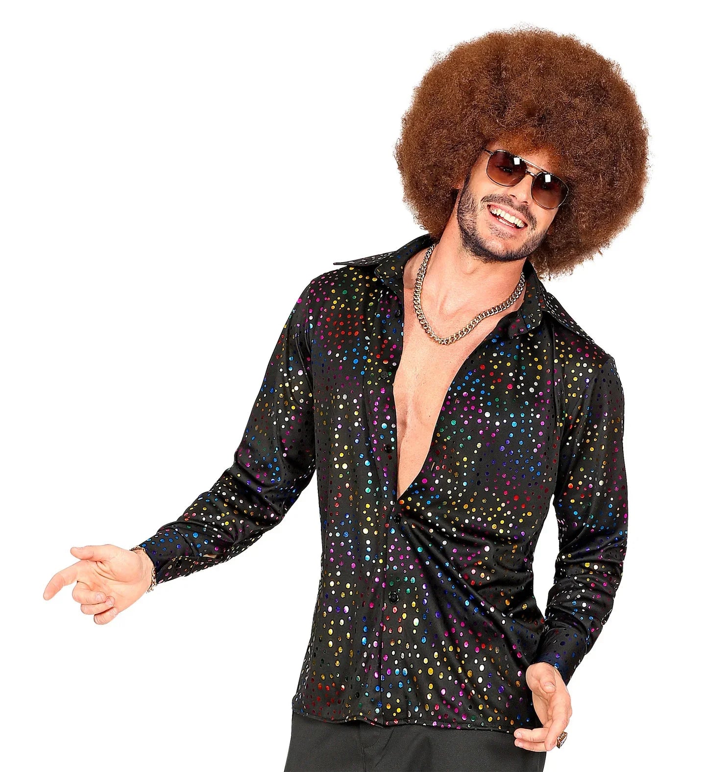 Camisa Disco Negra con Topos de Colores para Hombre Disco Widmann