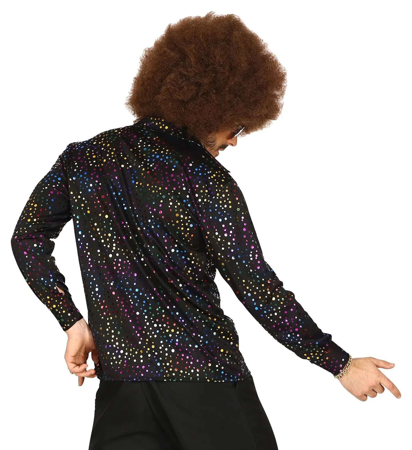 Camisa Disco Negra con Topos de Colores para Hombre Disco Widmann