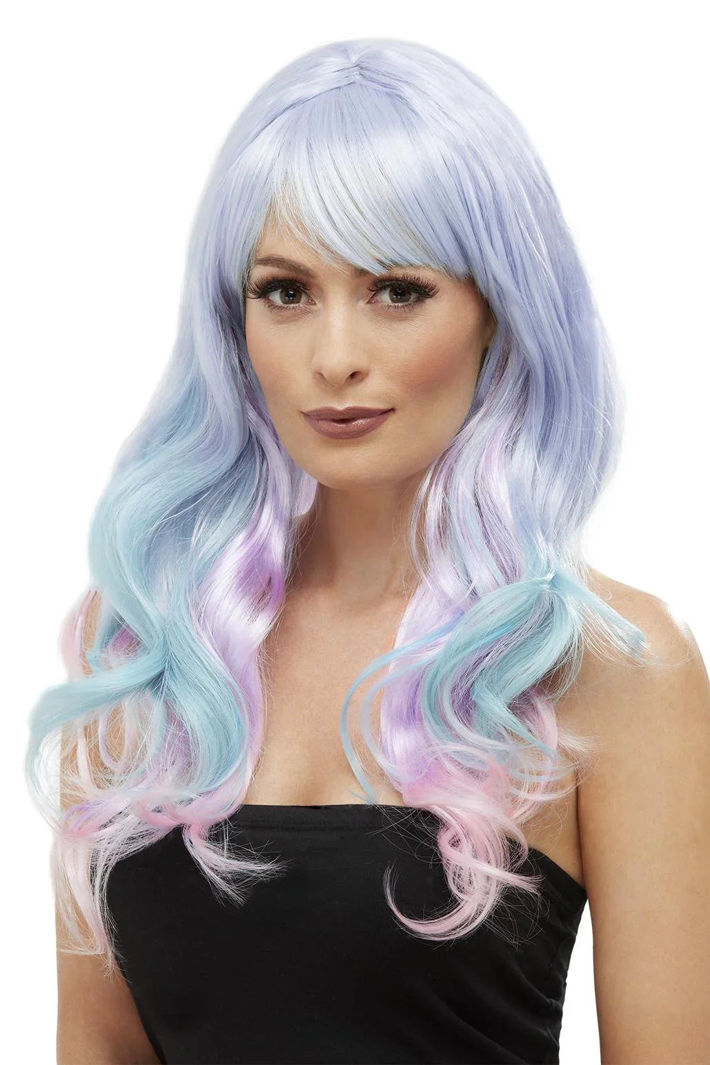 Peluca Tonos Pastel Larga Ondulada con Flequillo Pelucas Multicolor Smiffys