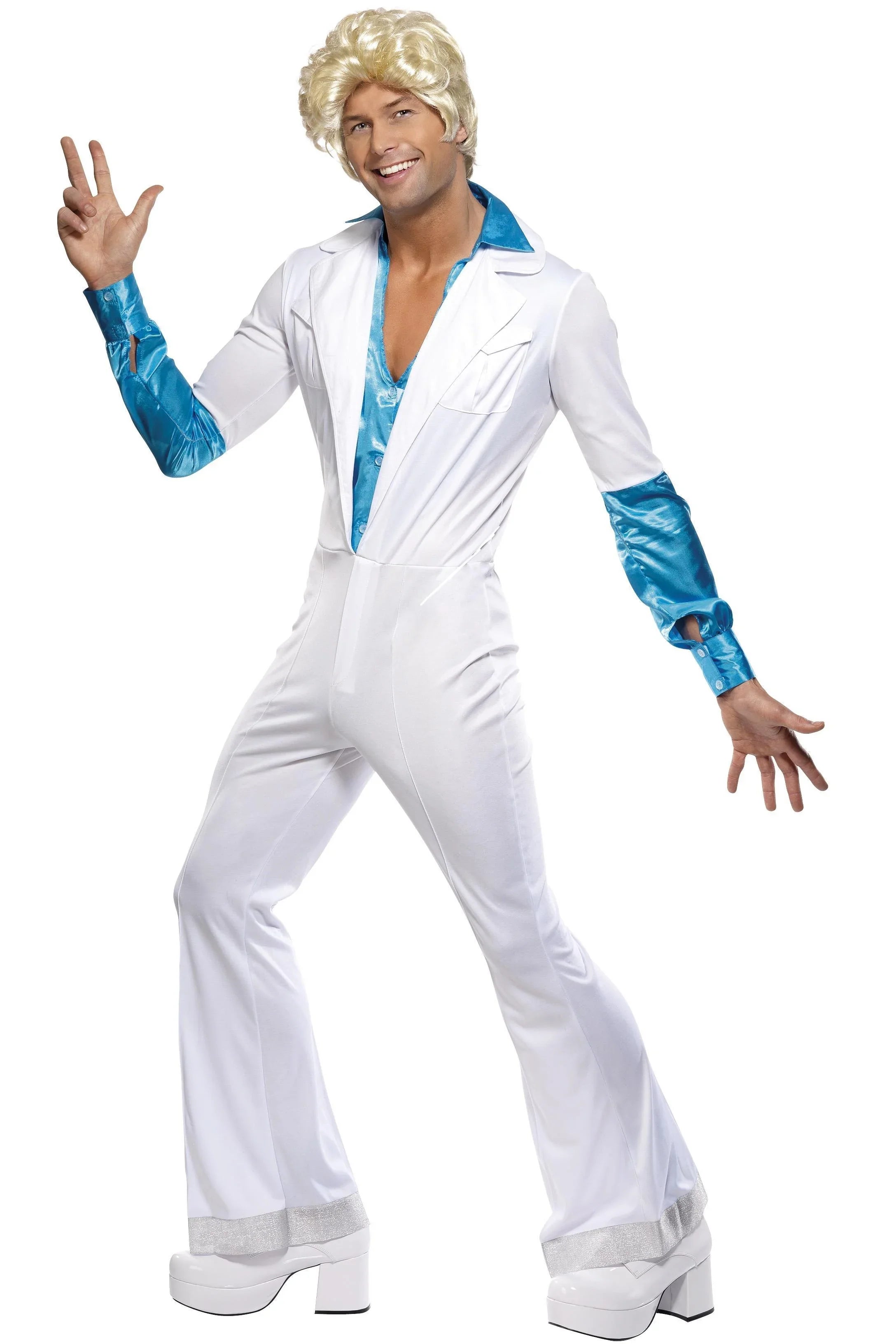 Disfraz de Abba Años 70 Azul y Blanco para Hombre Abba Smiffys