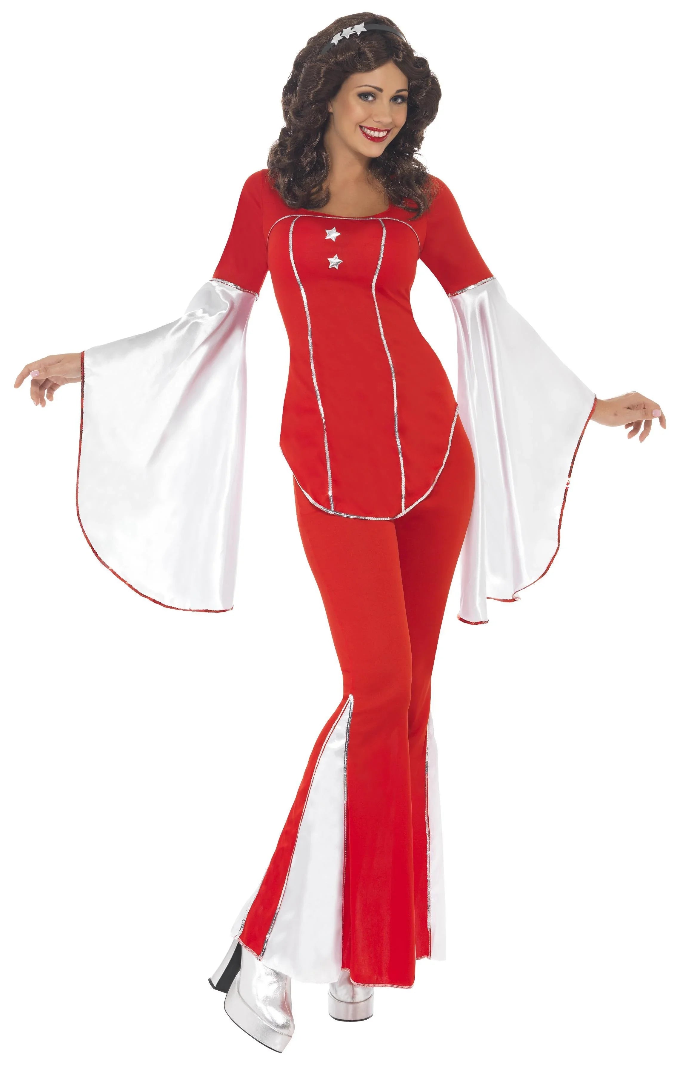 Disfraz de Abba Años 70 Rojo y Blanco para Mujer Abba Smiffys
