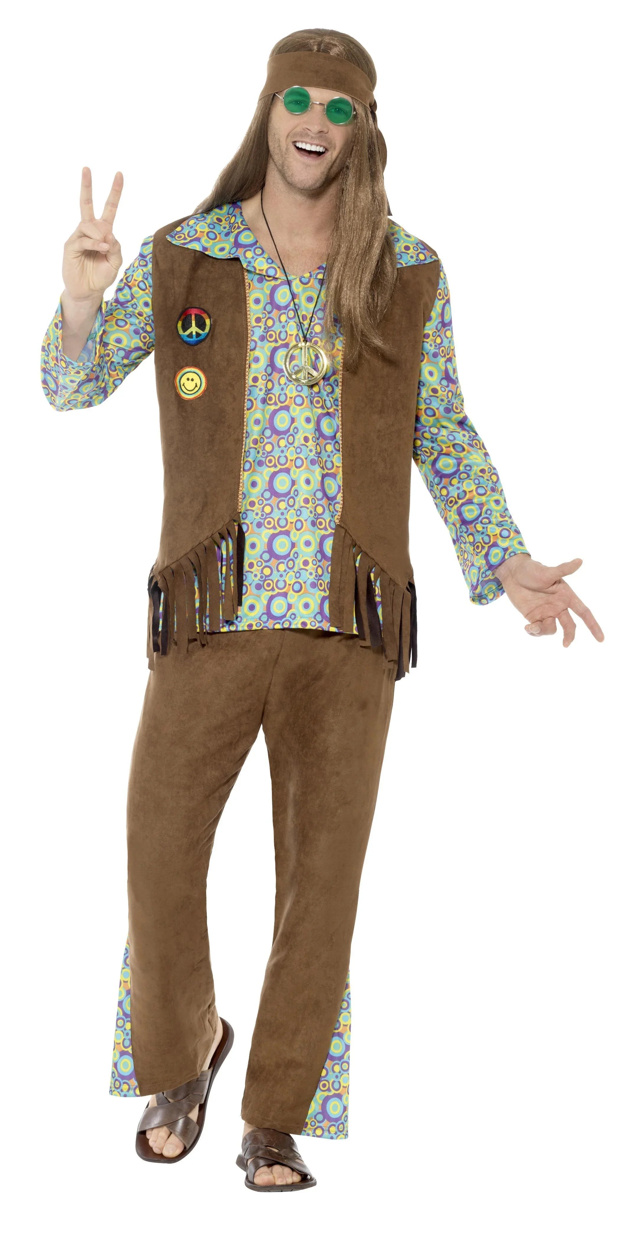 Disfraz de Hippie Psicodélico Marrón para Hombre Hippies Smiffys