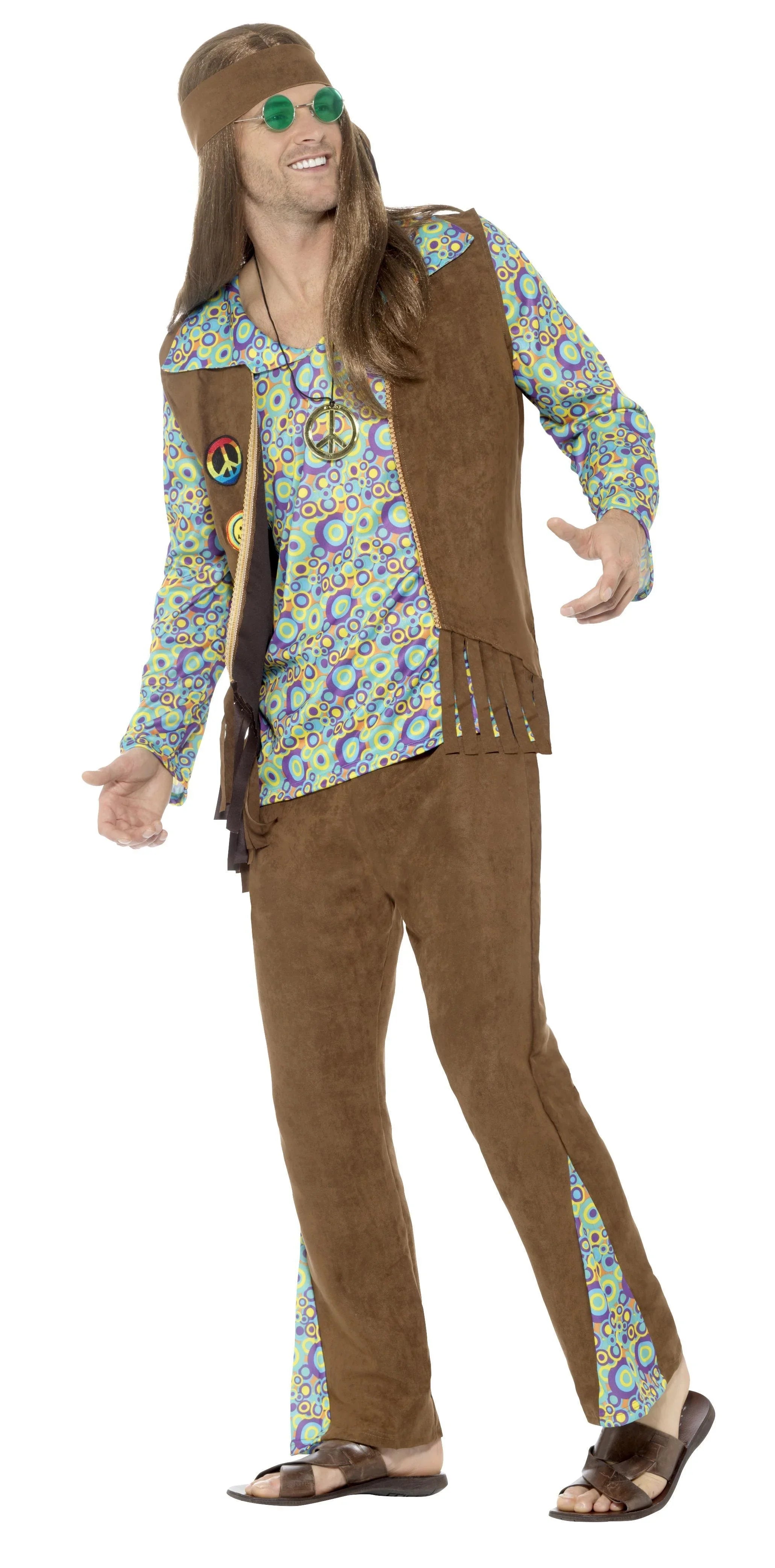 Disfraz de Hippie Psicodélico Marrón para Hombre Hippies Smiffys