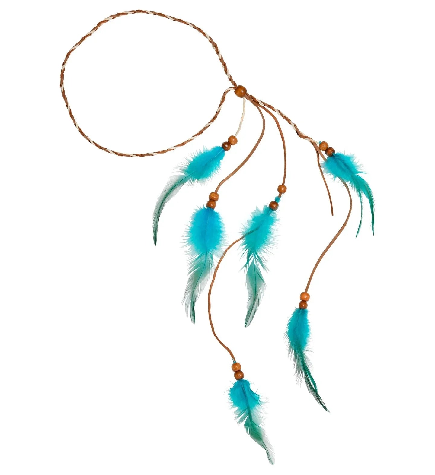 Cinta Hippie para el Pelo con Plumas Azul Turquesa Complementos Hippies Widmann