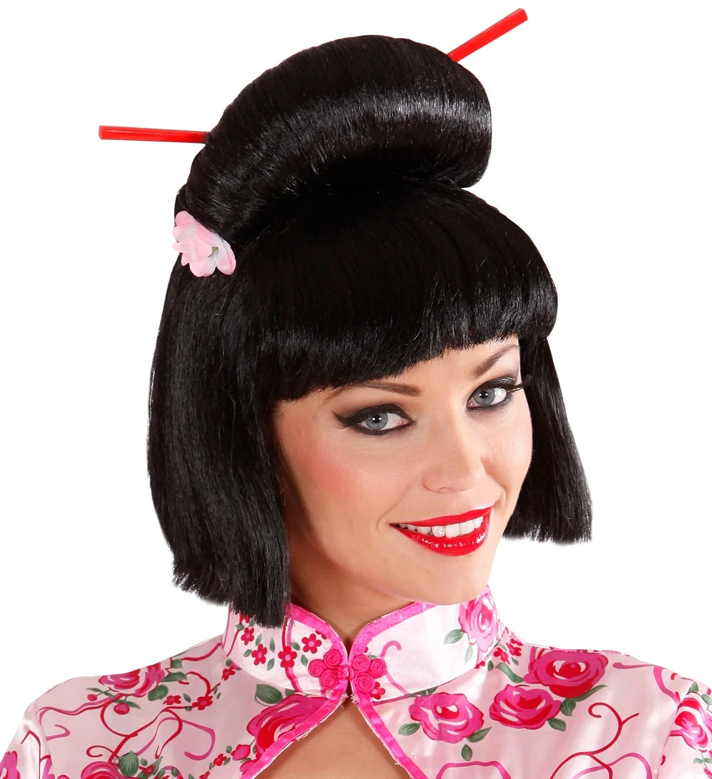 Peluca Morena de Geisha con Flor y Palillos COMPLEMENTOS Widmann