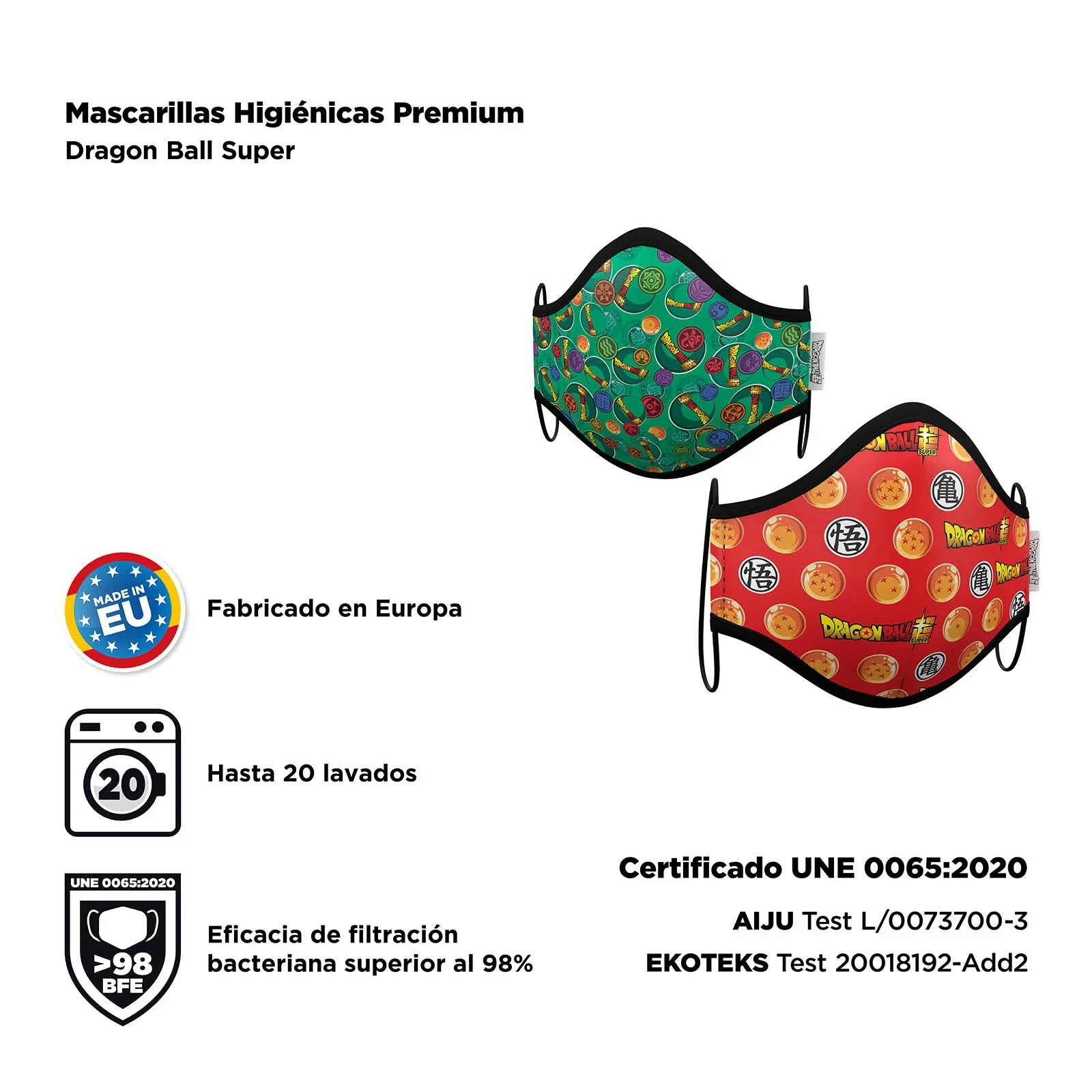 Mascarilla de Dragon Ball Roja y Verde Infantil Dragon Ball Viving