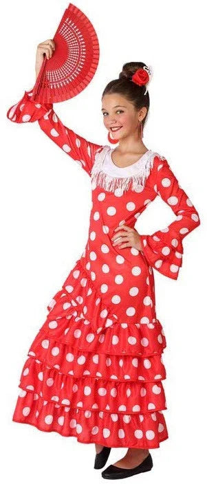 Disfraz de Flamenca Rojo Infantil Sevillanas Atosa