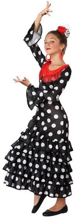 Disfraz de Flamenca Negro Infantil Sevillanas Atosa
