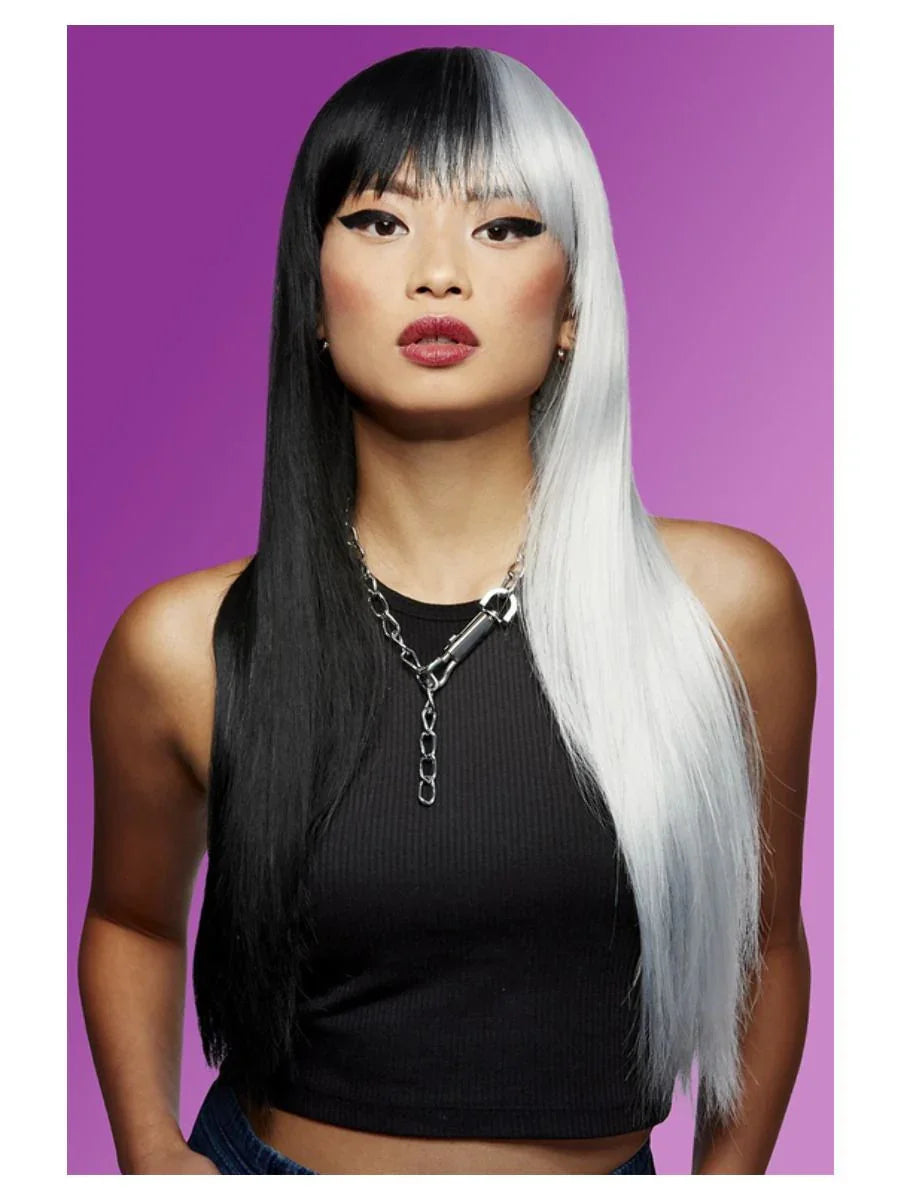 Peluca Blanca y Negra con Flequillo Premium Cruella de Vil Smiffys