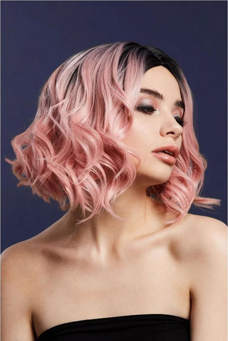 Peluca Rosa Ondulada con Raíces Negras Premium Pelucas Rosas Smiffys