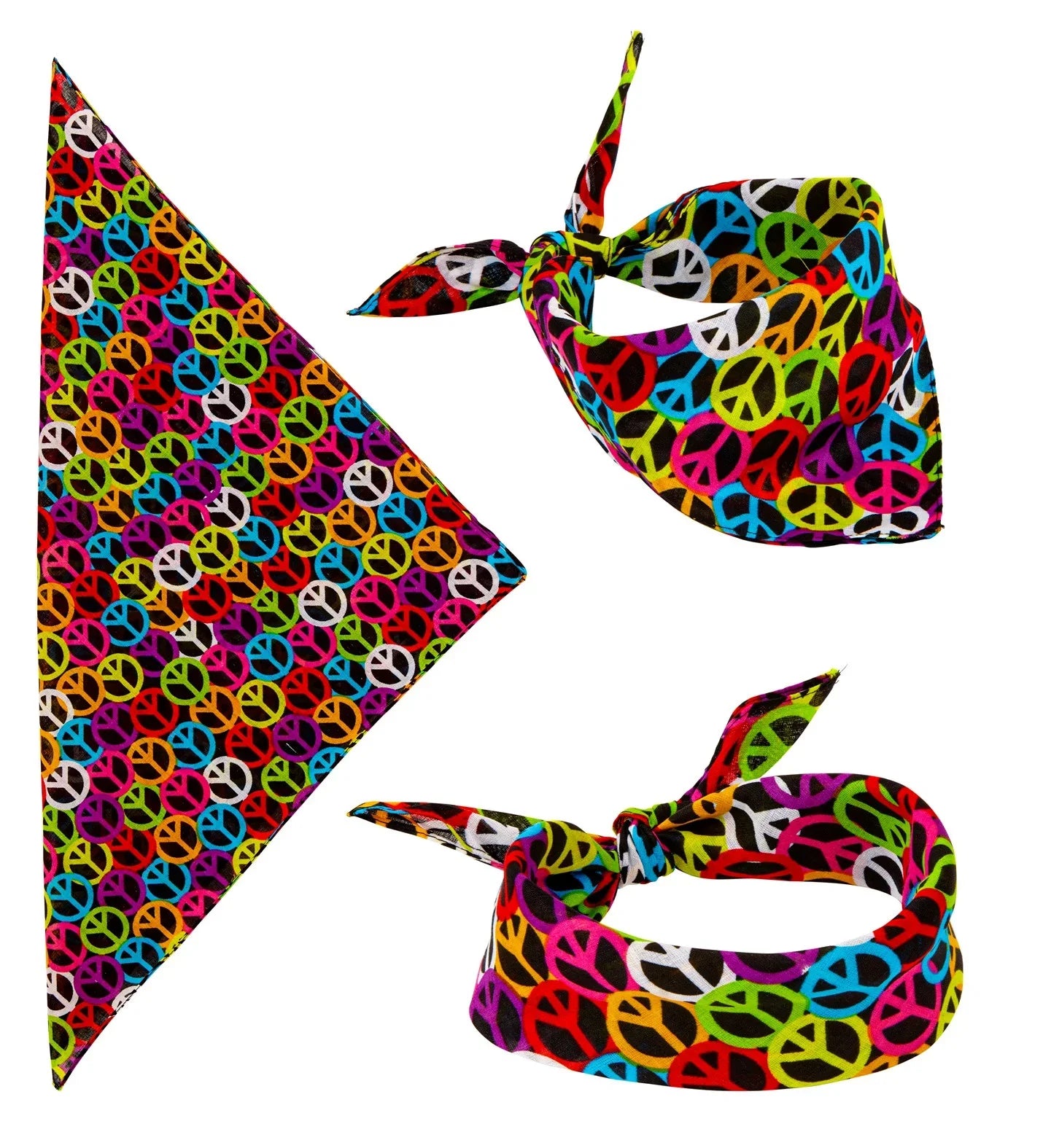Pañuelo Bandana con Símbolos de la Paz para Adulto Complementos Hippies Widmann