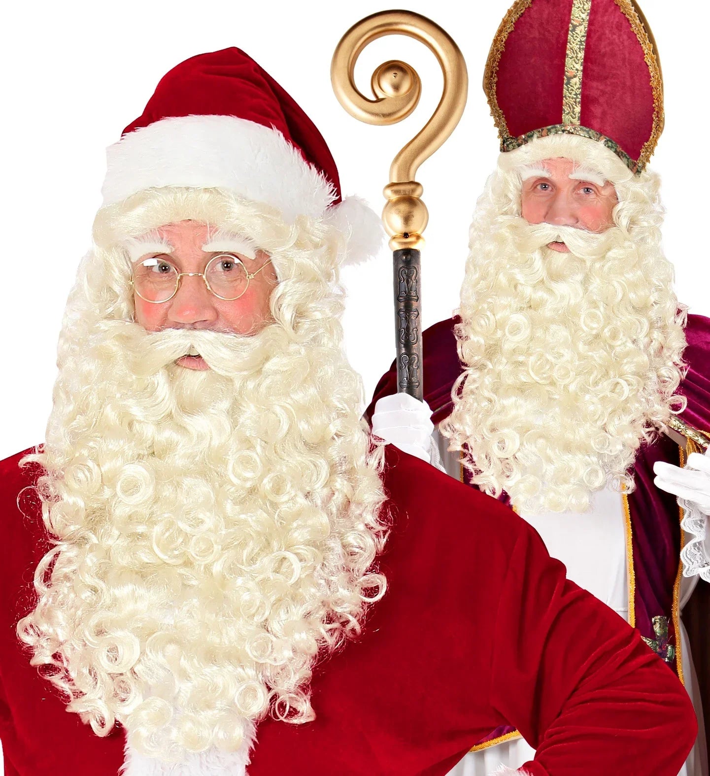 Peluca con Barba, Bigote y Cejas Blanco Natural Papa Noel y Mama Noel Widmann