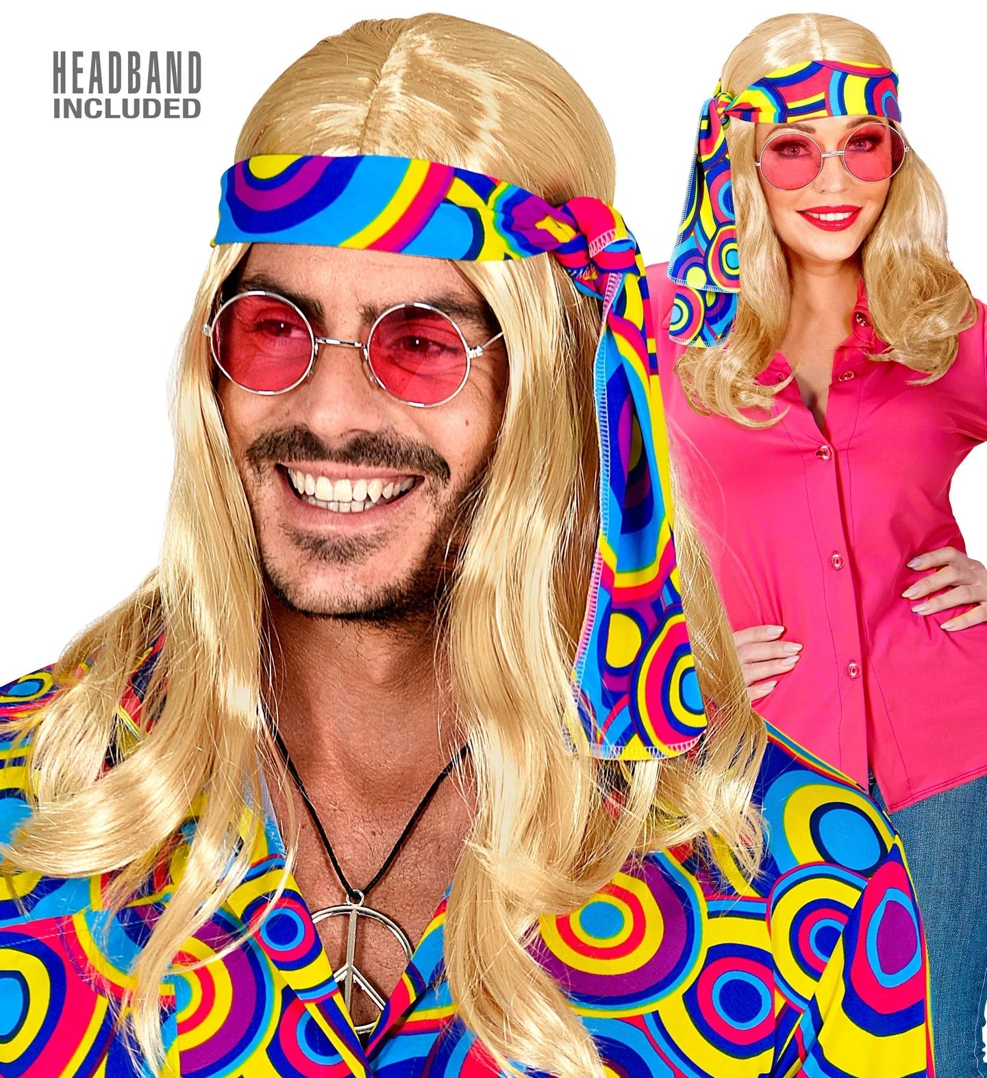 Peluca Rubia Larga con Bandana Disco Años 70 Pelucas Rubias Widmann