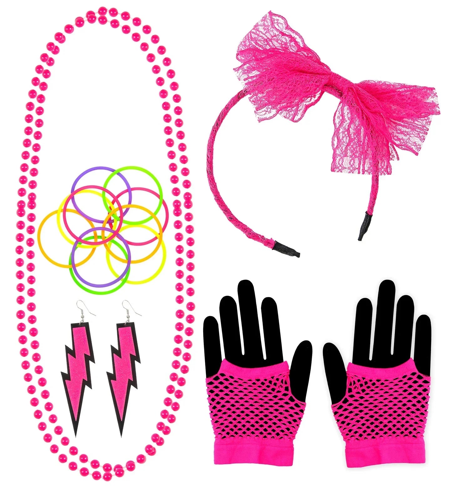 Kit de Accesorios Mujer Años 80 Rosa Neón Años 80 Widmann
