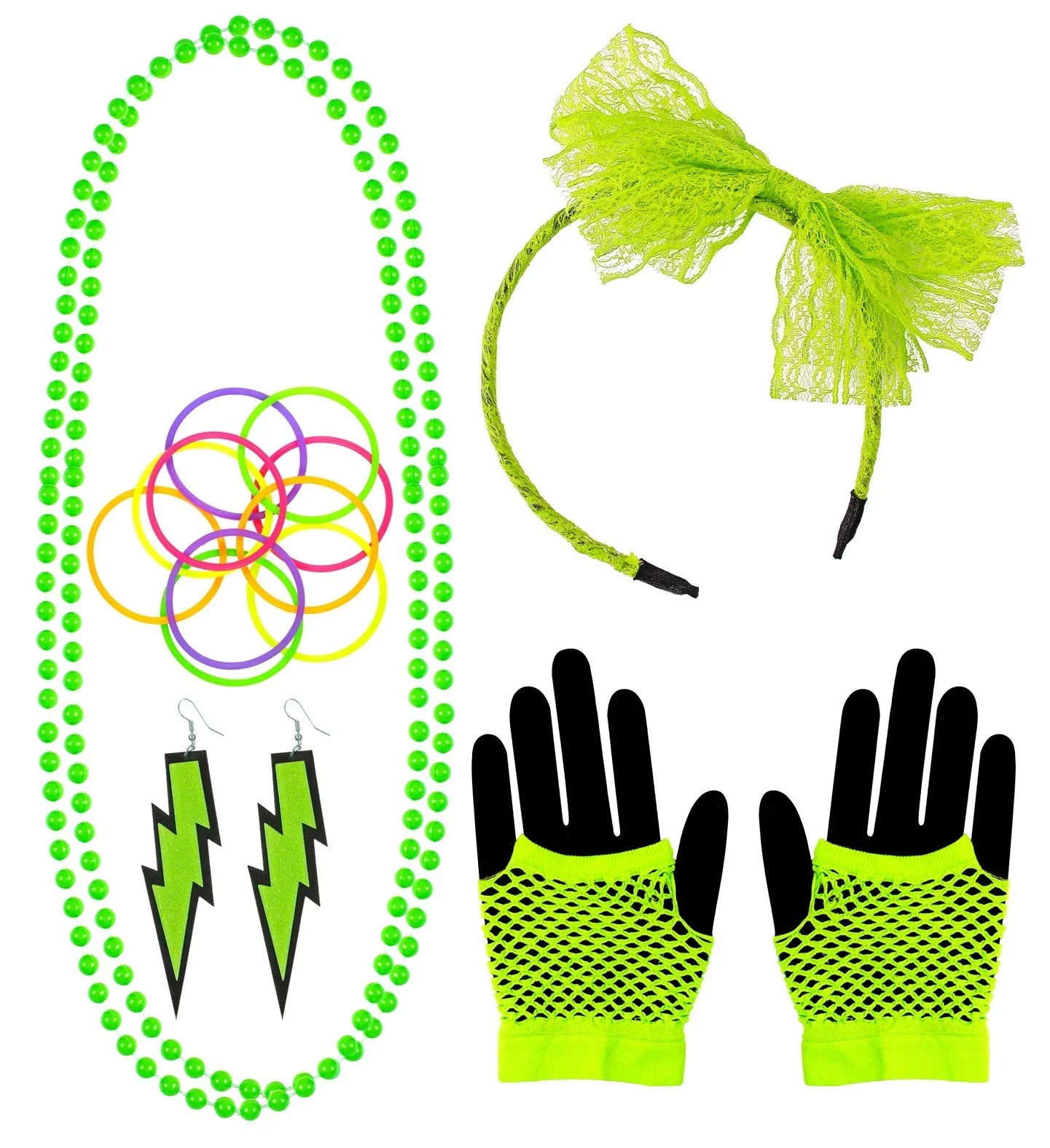 Kit de Accesorios Mujer Años 80 Verde Neón Años 80 Widmann