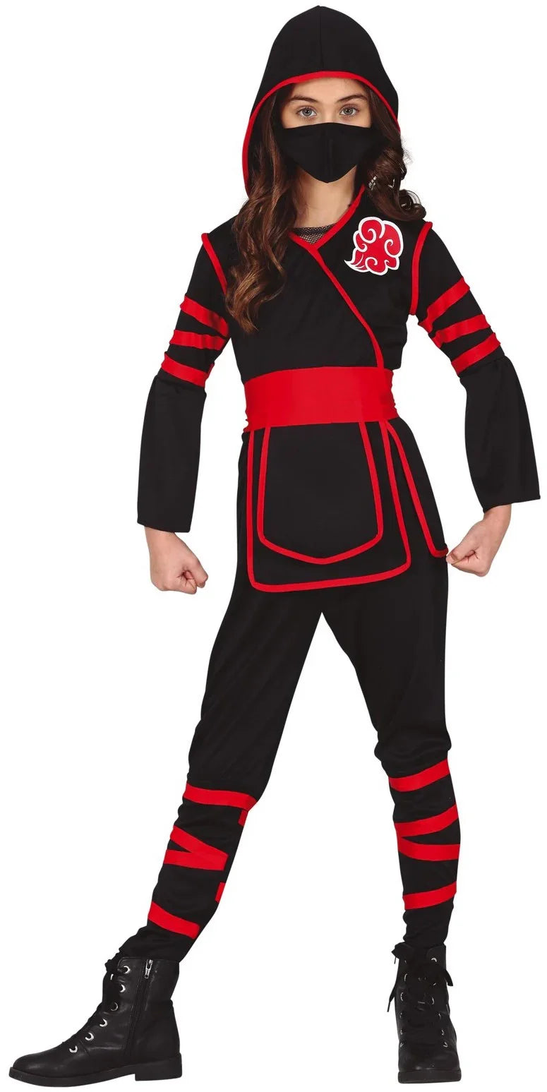 Disfraz de Ninja Negro y Rojo para Niña Ninjas Guirca