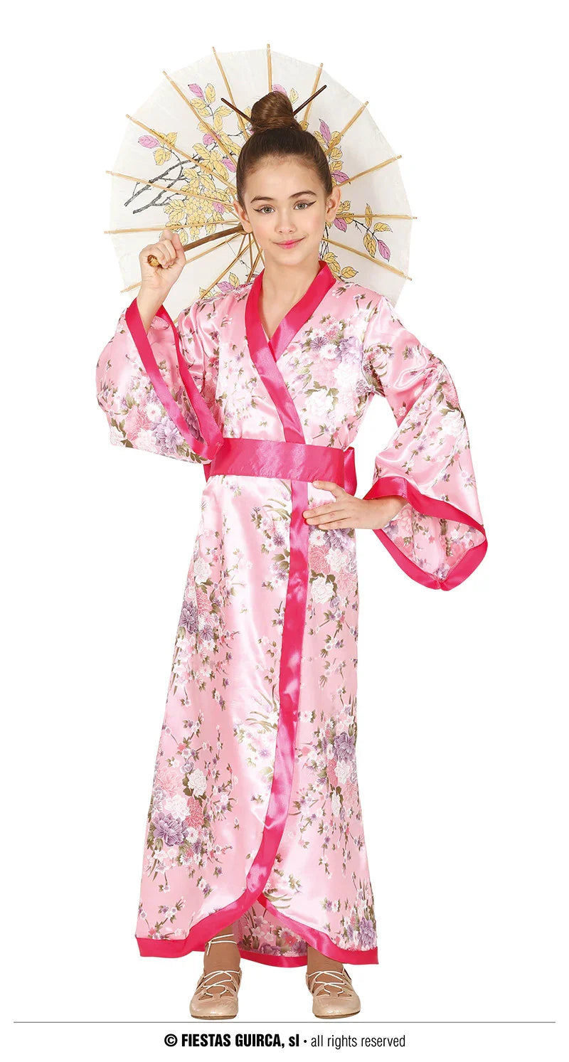 Disfraz de Geisha Rosa Largo para Niña Orientales Infantiles Guirca